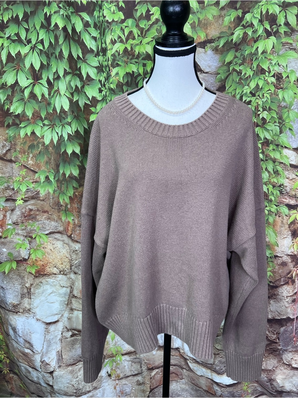 QUINCE Cocoa Brown Relaxed Fit Organic Cotton Quiet Luxury Crewneck Sweater, XL - Picture 3 of 13